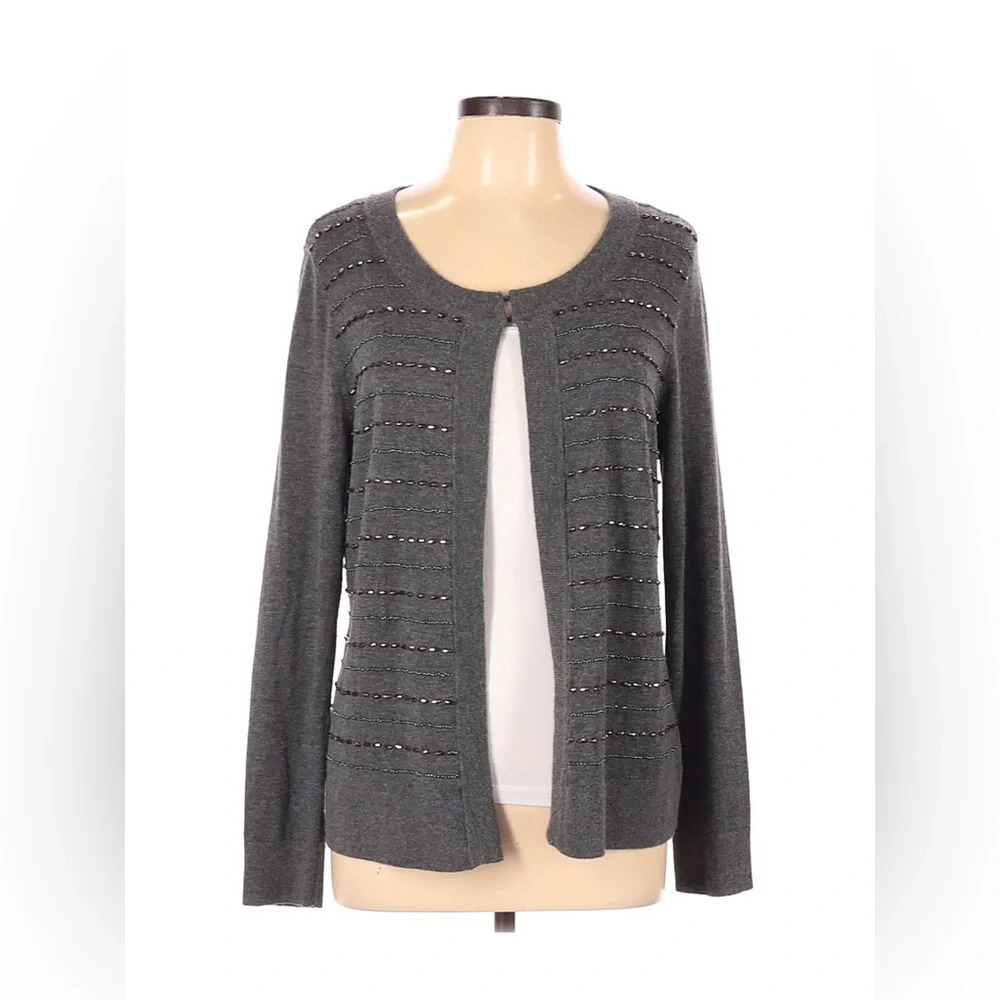 TALBOTS Soft Stretch Lambswool Blend Beaded Sweater Top Size 1XP Gray
